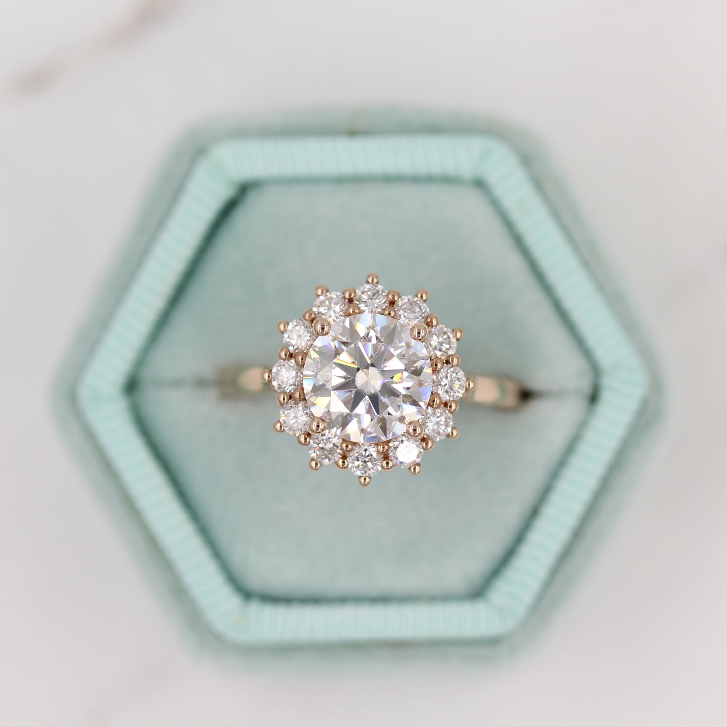 1.80 CT Round Moissanite Diamond Halo Engagement Ring