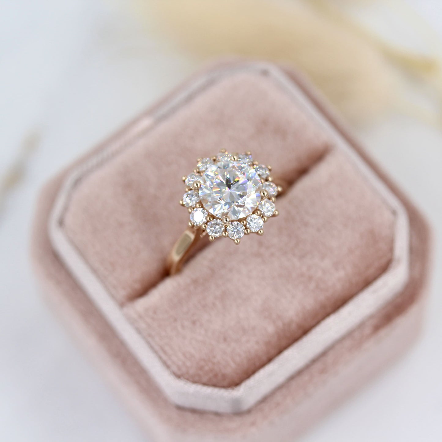 1.80 CT Round Moissanite Diamond Halo Engagement Ring