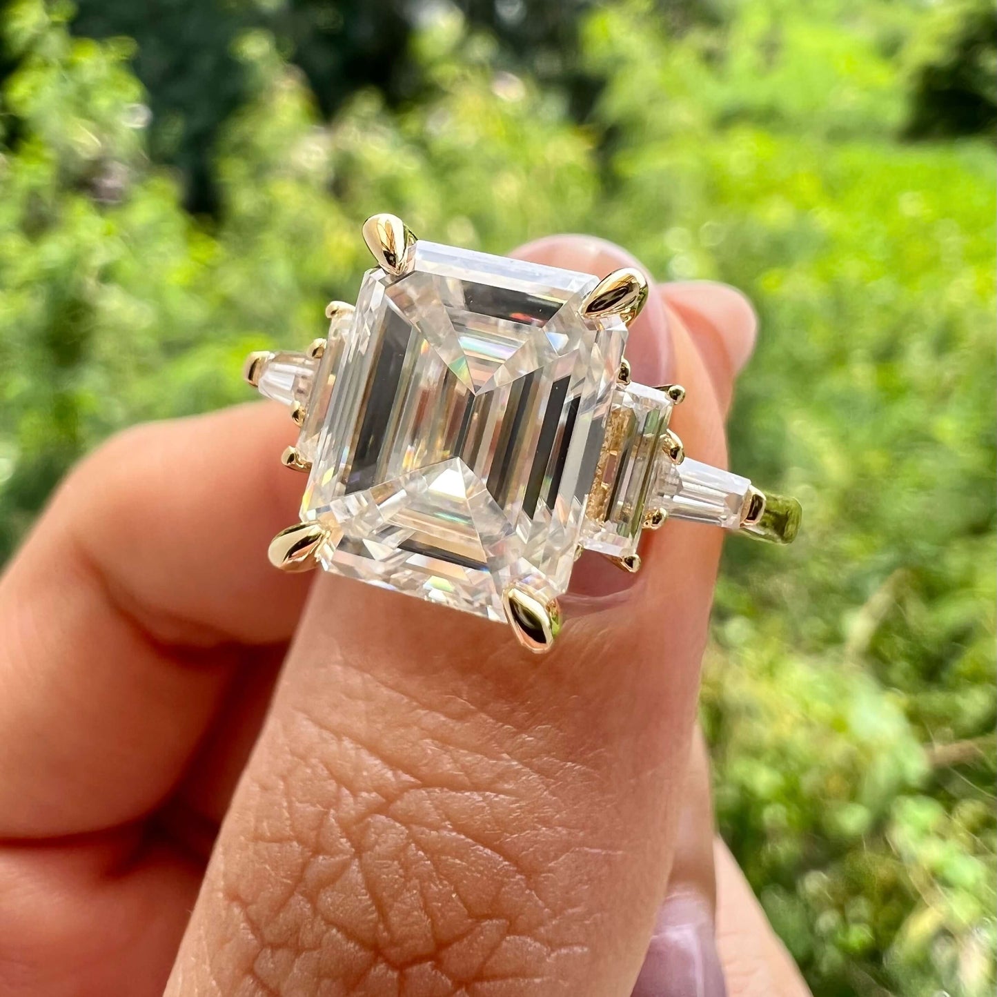 5.75 CT Emerald Moissanite Diamond Multi Stones Engagement Ring