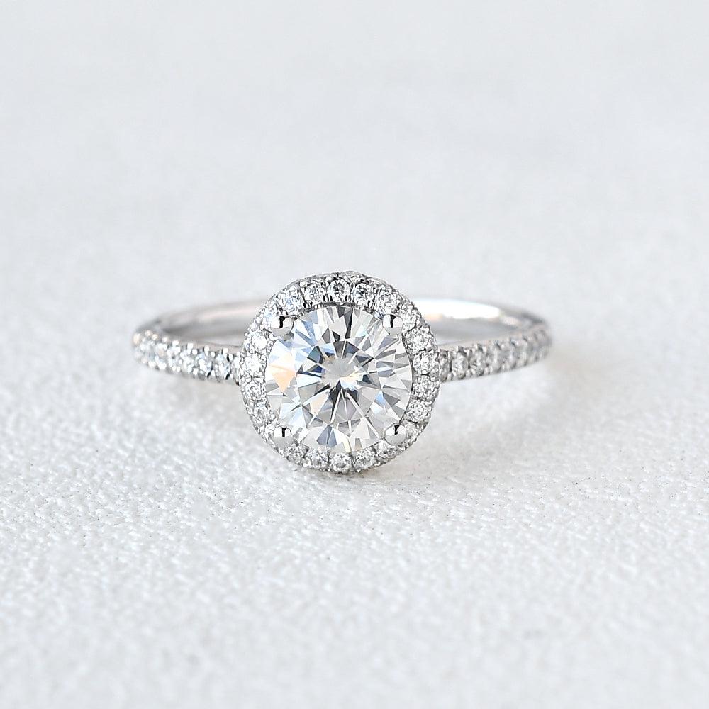 1.0 CT Round Moissanite Diamond Halo Engagement Ring