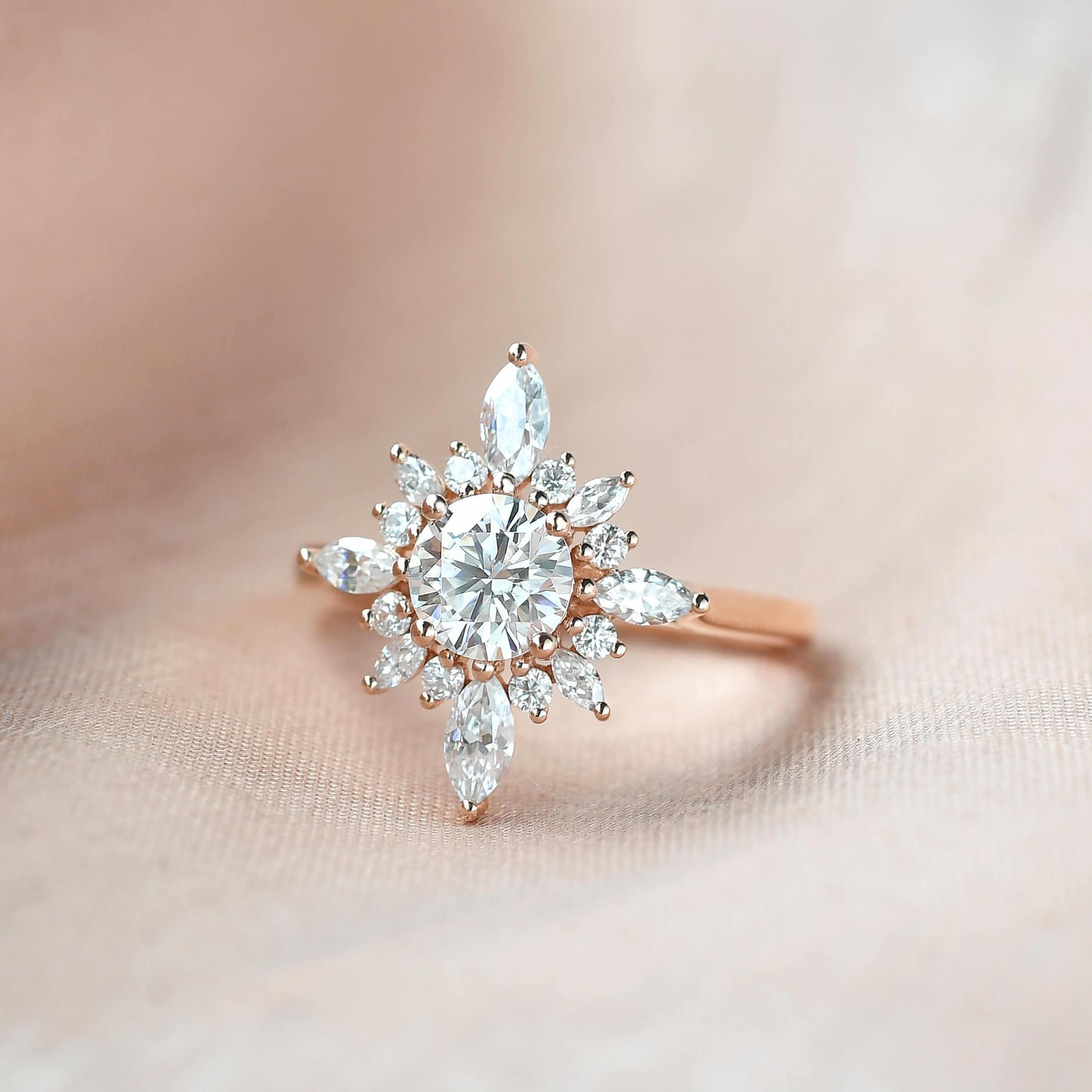 0.7 CT Round Moissanite Diamond Cluster Halo Engagement Ring