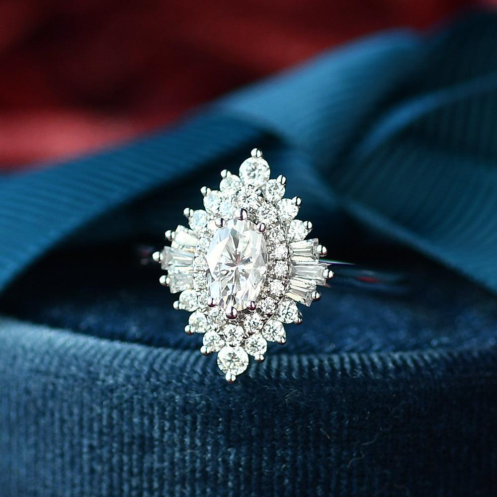 0.43 CT Oval Moissanite Diamond Ballerina Engagement Ring