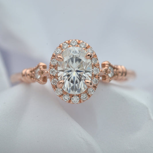 1.91 CT Oval Moissanite Diamond Halo Engagement Ring