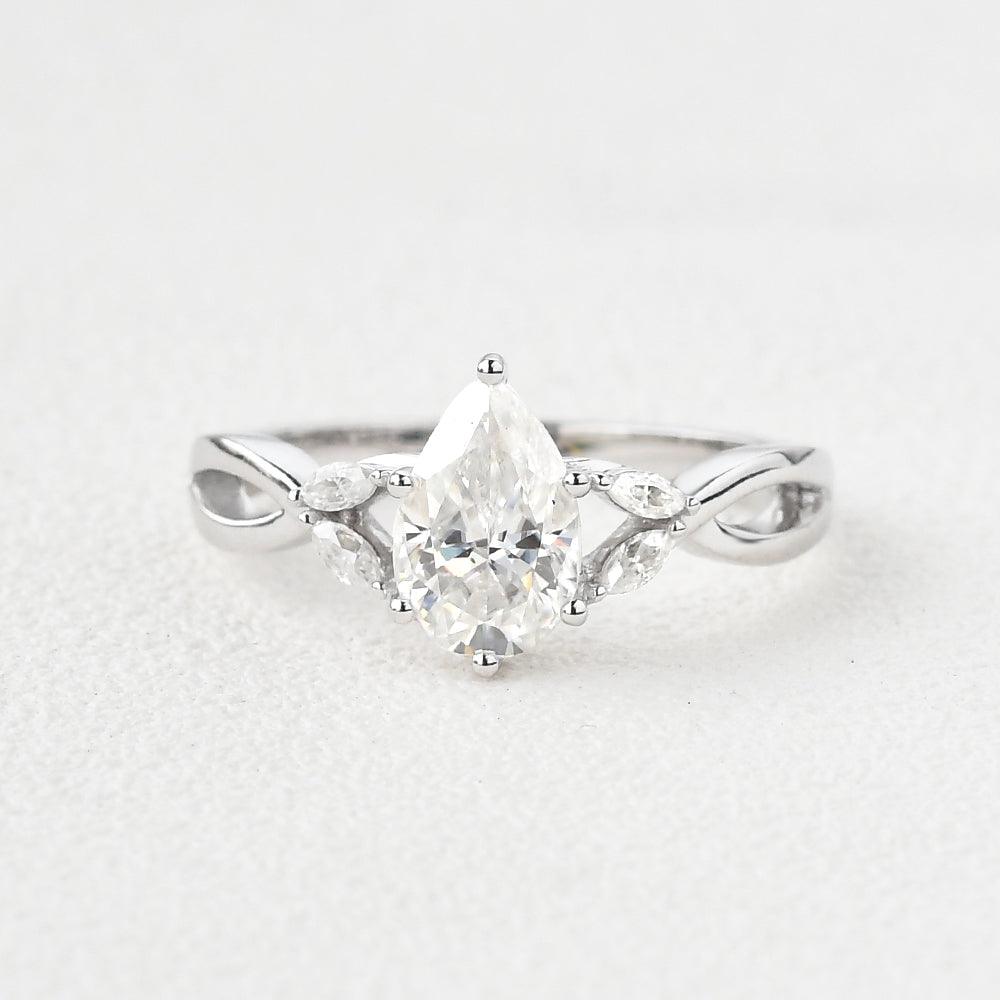 1.52 CT Pear Moissanite Diamond Cluster Engagement Ring