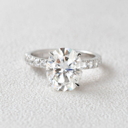 3.74 CT Oval Moissanite Diamond Hidden Halo Engagement Ring