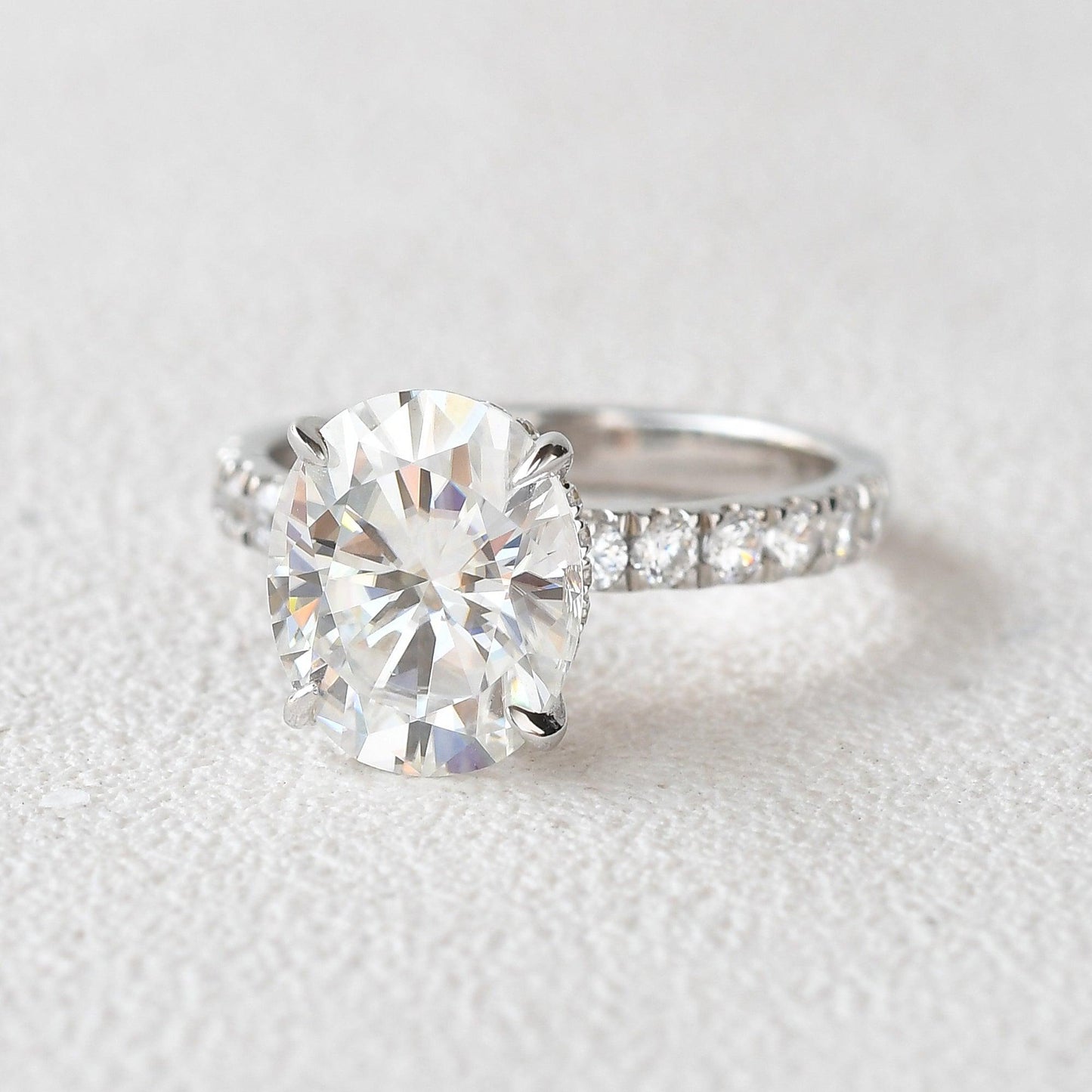 3.74 CT Oval Moissanite Diamond Hidden Halo Engagement Ring