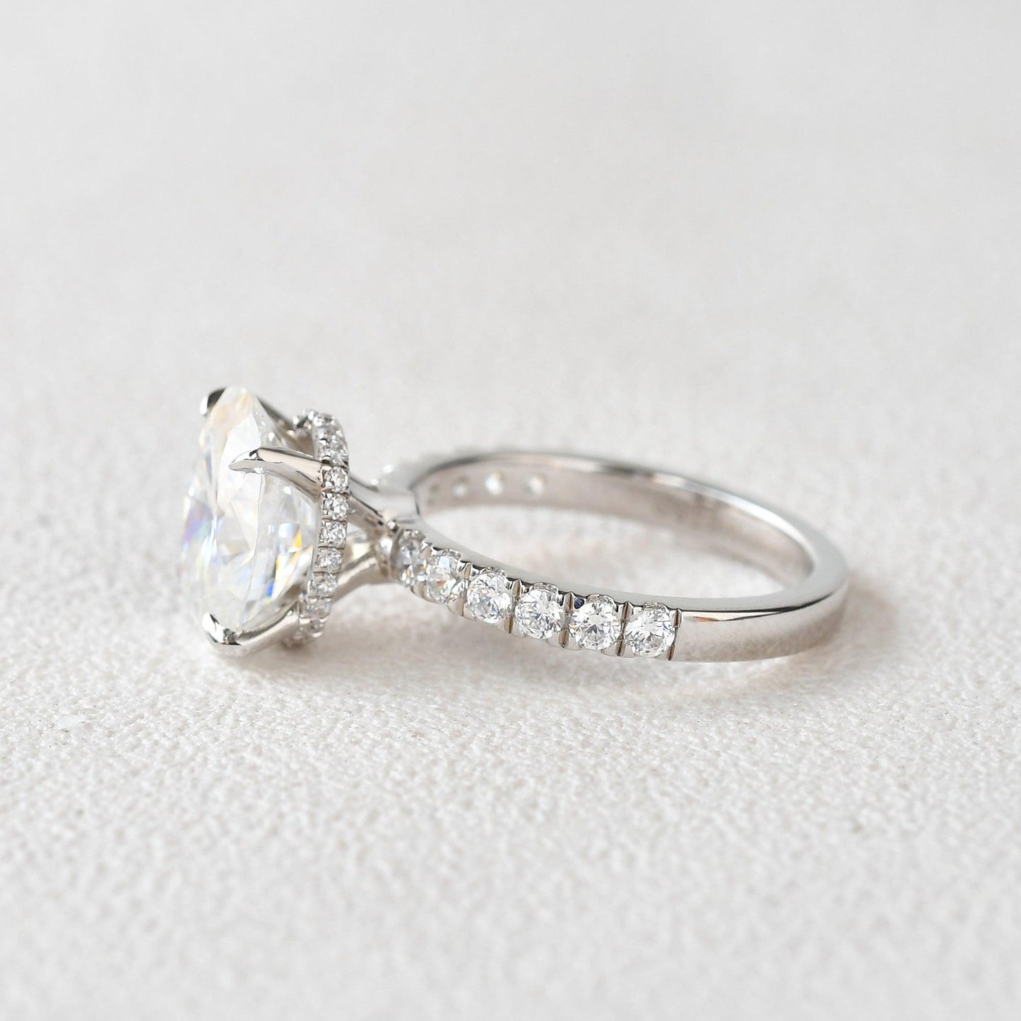 3.74 CT Oval Moissanite Diamond Hidden Halo Engagement Ring