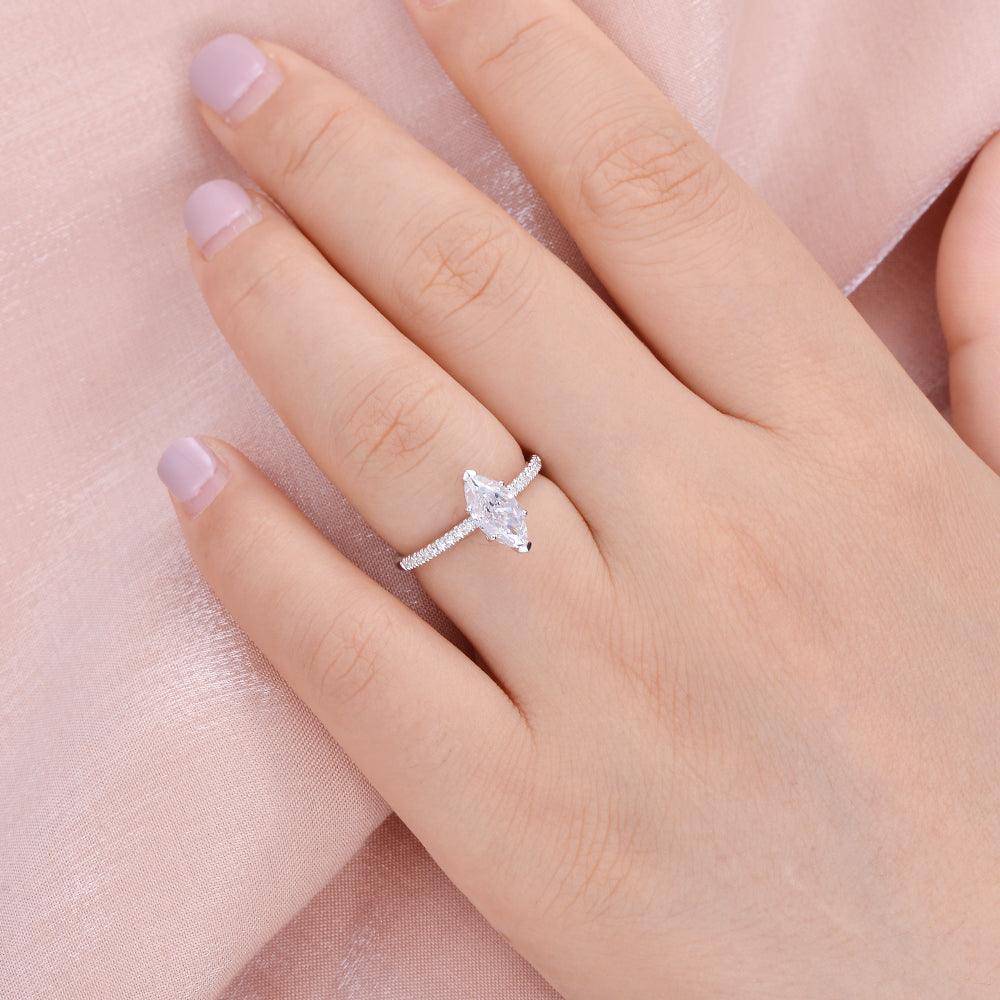 1.0 CT Marquise Moissanite Diamond Solitaire Engagement Ring