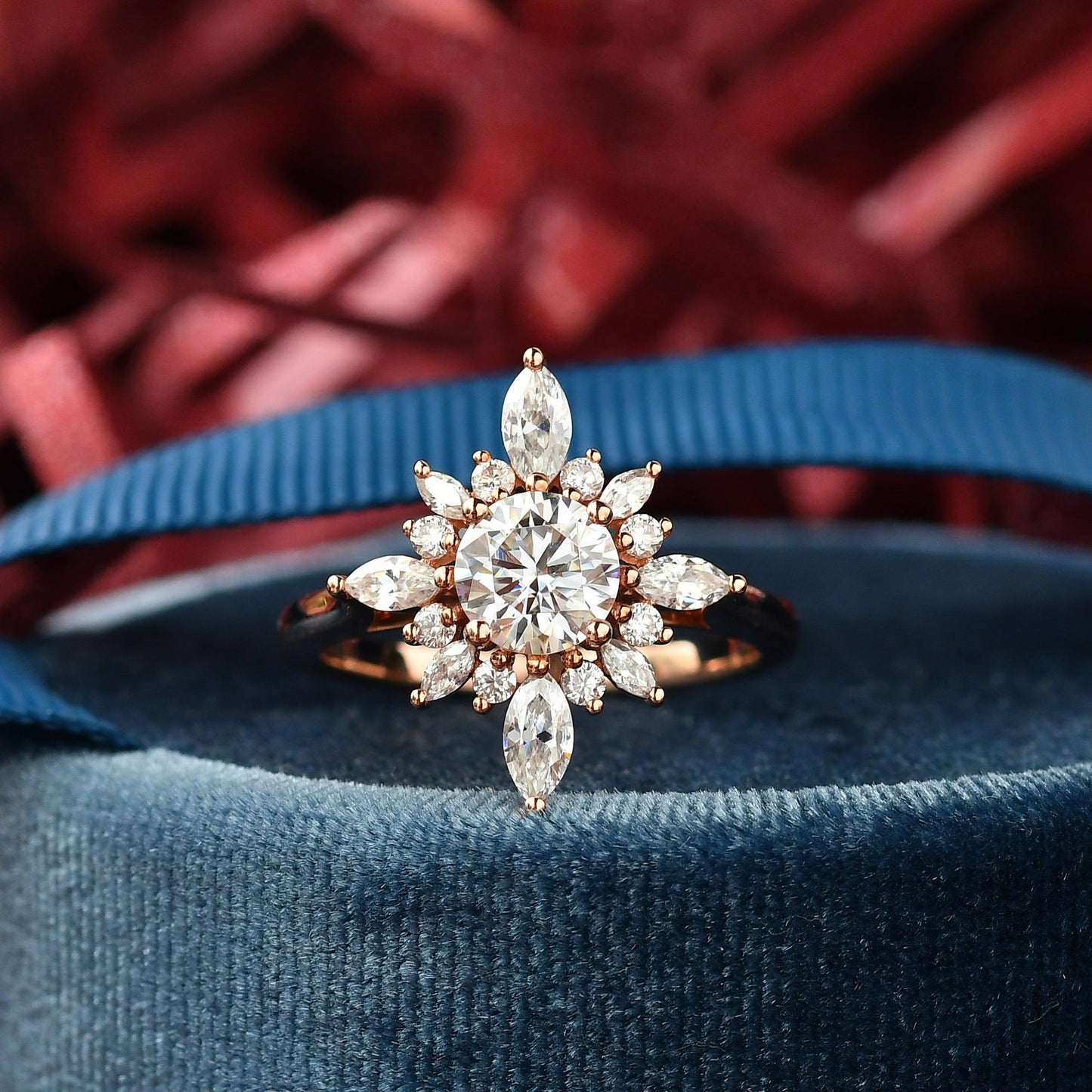 0.7 CT Round Moissanite Diamond Cluster Halo Engagement Ring