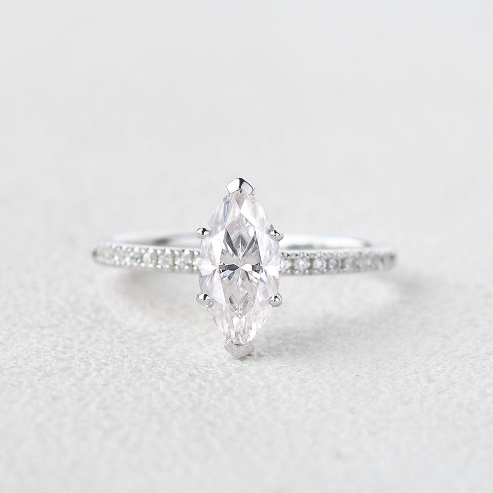 1.0 CT Marquise Moissanite Diamond Solitaire Engagement Ring