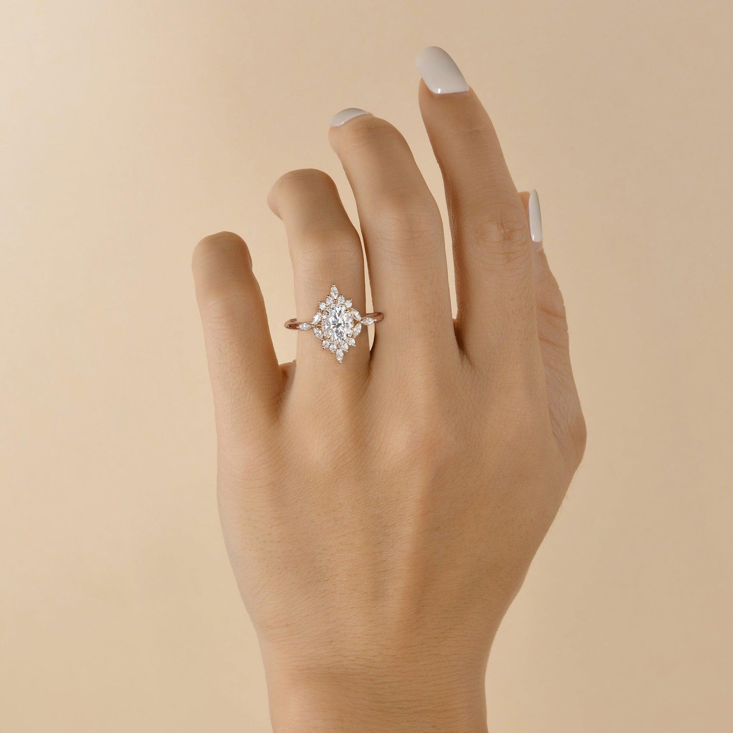 0.95 CT Oval Moissanite Diamond Cluster Engagement Ring