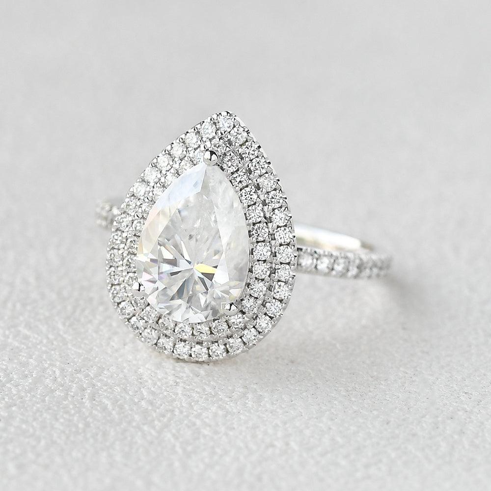 1.33 CT Pear Moissanite Diamond Double Halo Engagement Ring