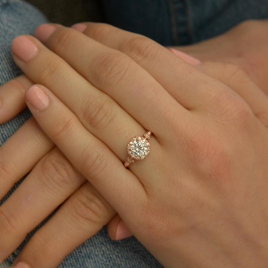 1.1 CT Round Moissanite Diamond Vintage Halo Engagement Ring