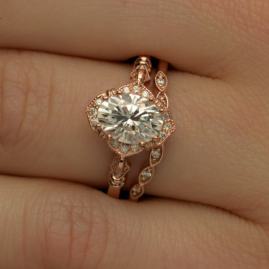 1.33 CT Oval Moissanite Diamond Vintage Engagement Ring