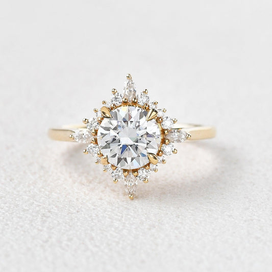 1.8 CT Round Moissanite Diamond Halo Engagement Ring