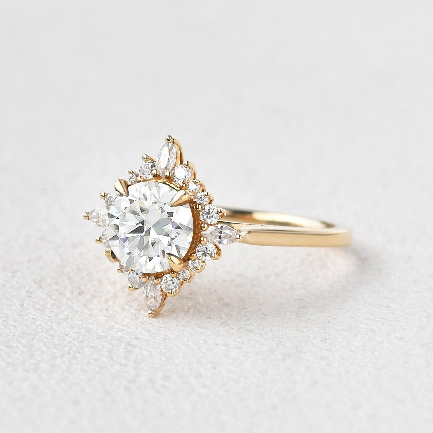 1.8 CT Round Moissanite Diamond Halo Engagement Ring