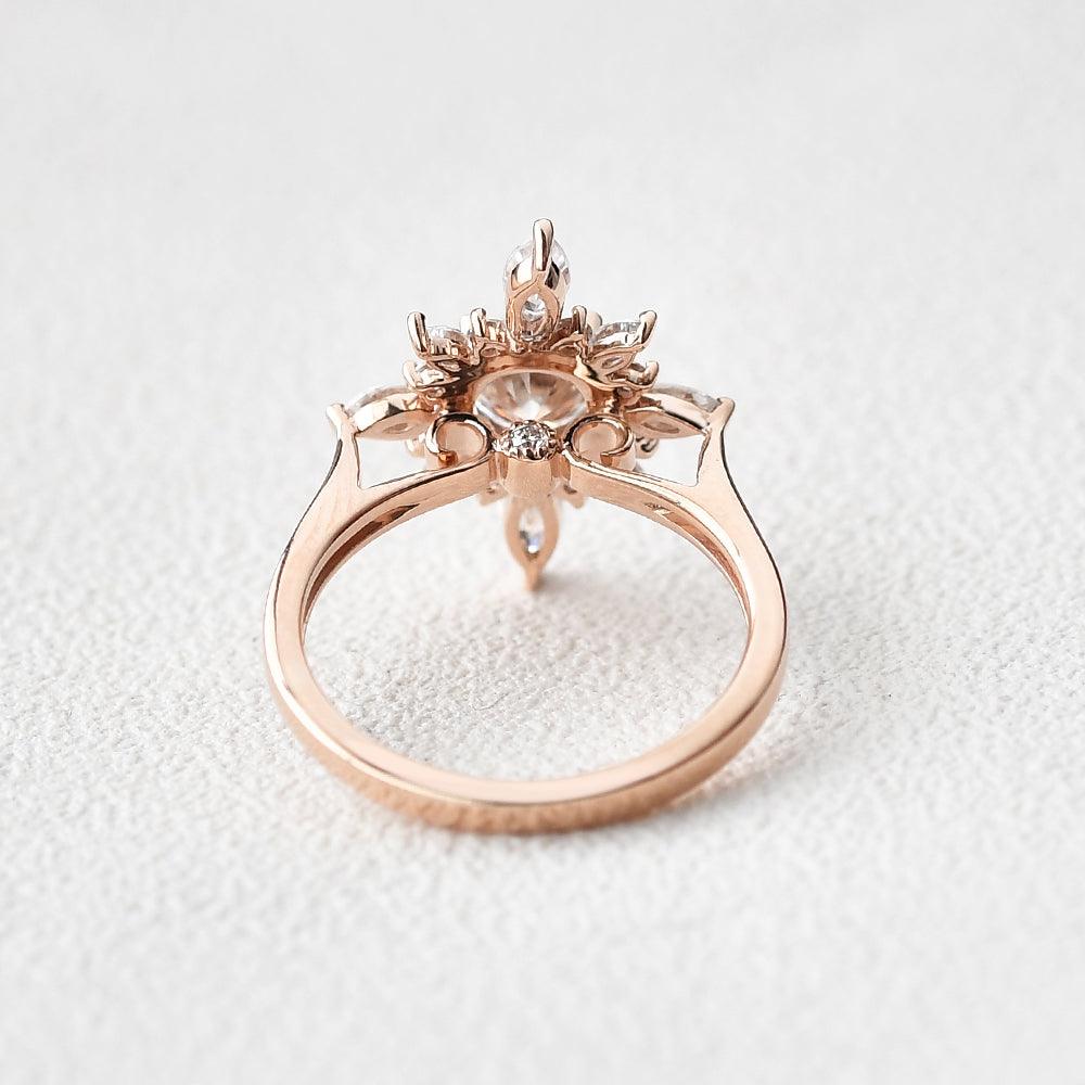 0.7 CT Round Moissanite Diamond Cluster Halo Engagement Ring