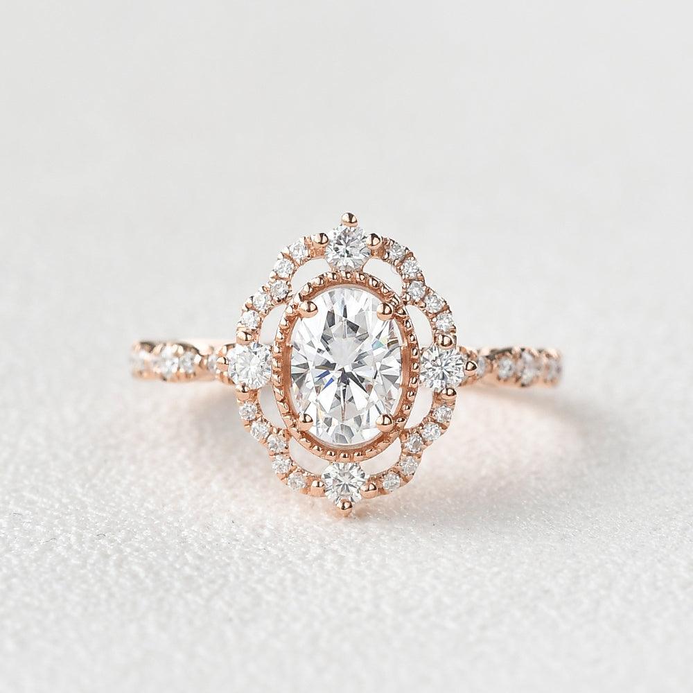 1.33 CT Oval Moissanite Diamond Cluster Engagement Ring