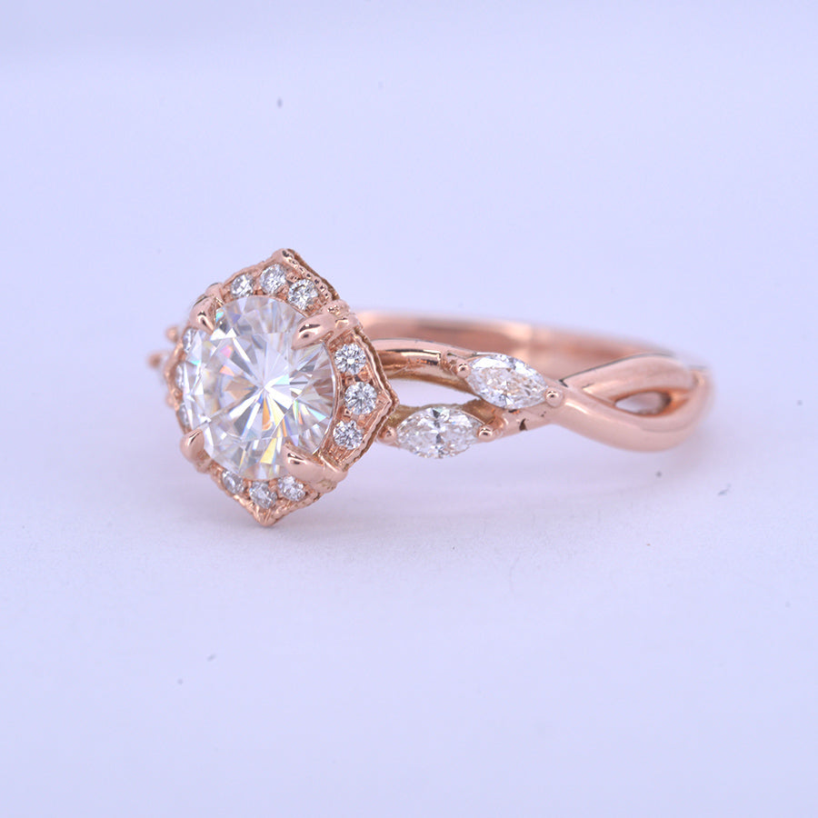 1.0 CT Round Moissanite Diamond Vintage Engagement Ring