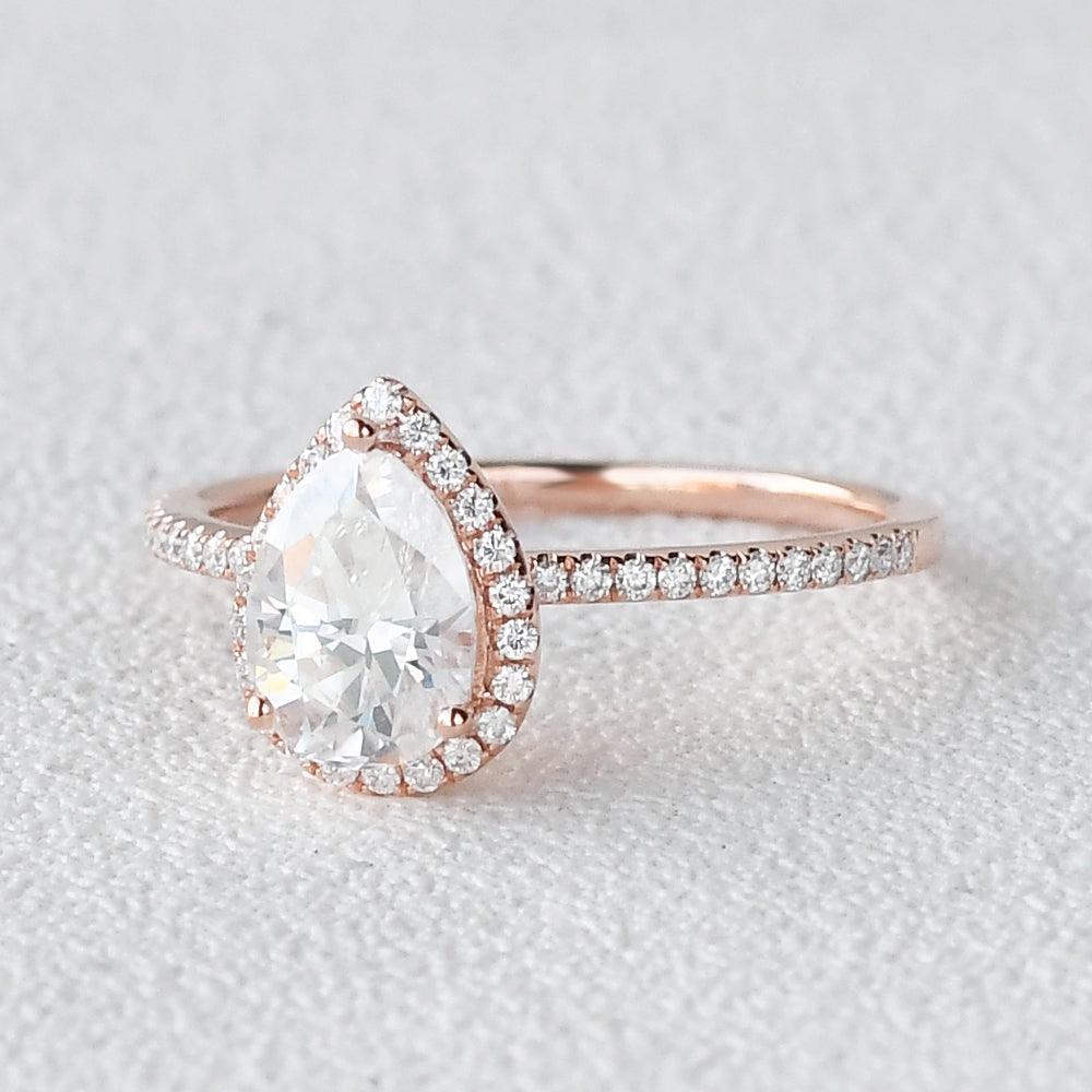 1.25 CT Pear Moissanite Diamond Halo Engagement Ring