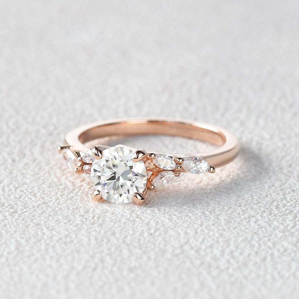 1.0 CT Round Moissanite Diamond Cluster Engagement Ring