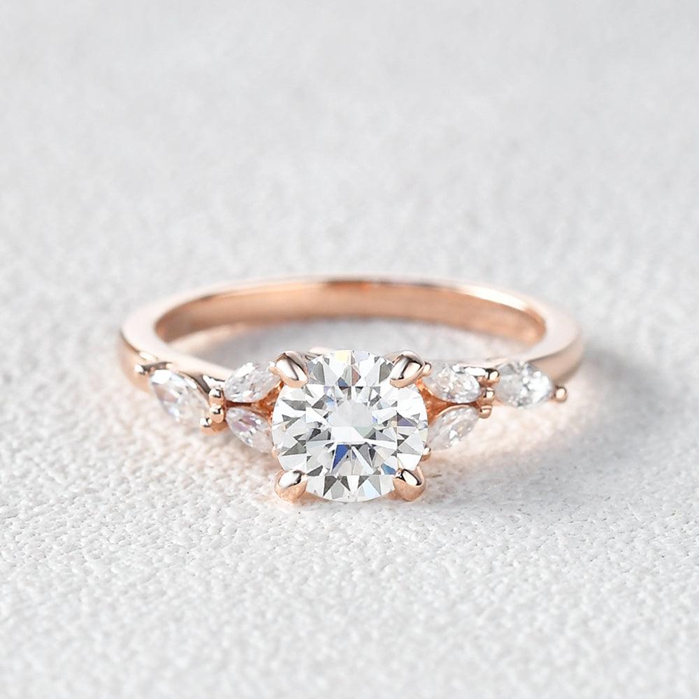 1.0 CT Round Moissanite Diamond Cluster Engagement Ring