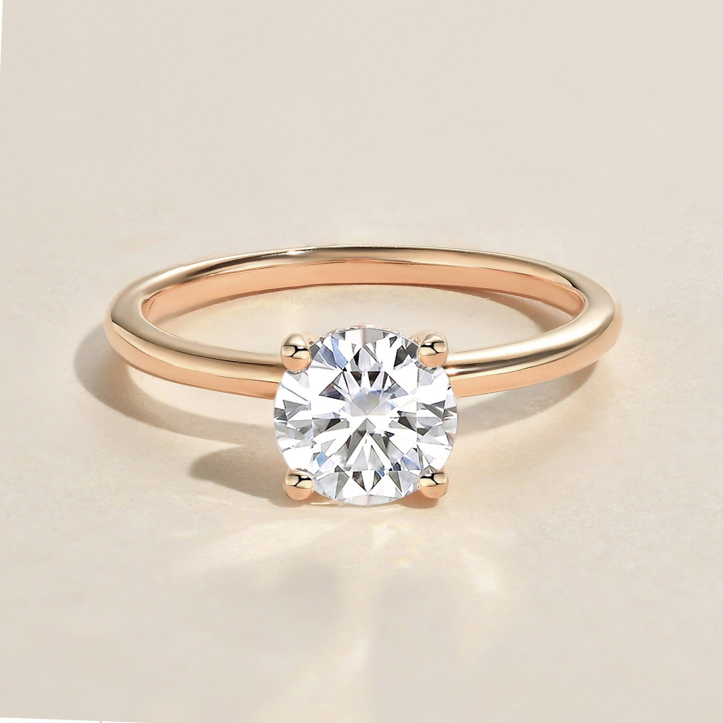 1.0 CT Round Moissanite Diamond Hidden Halo Engagement Ring