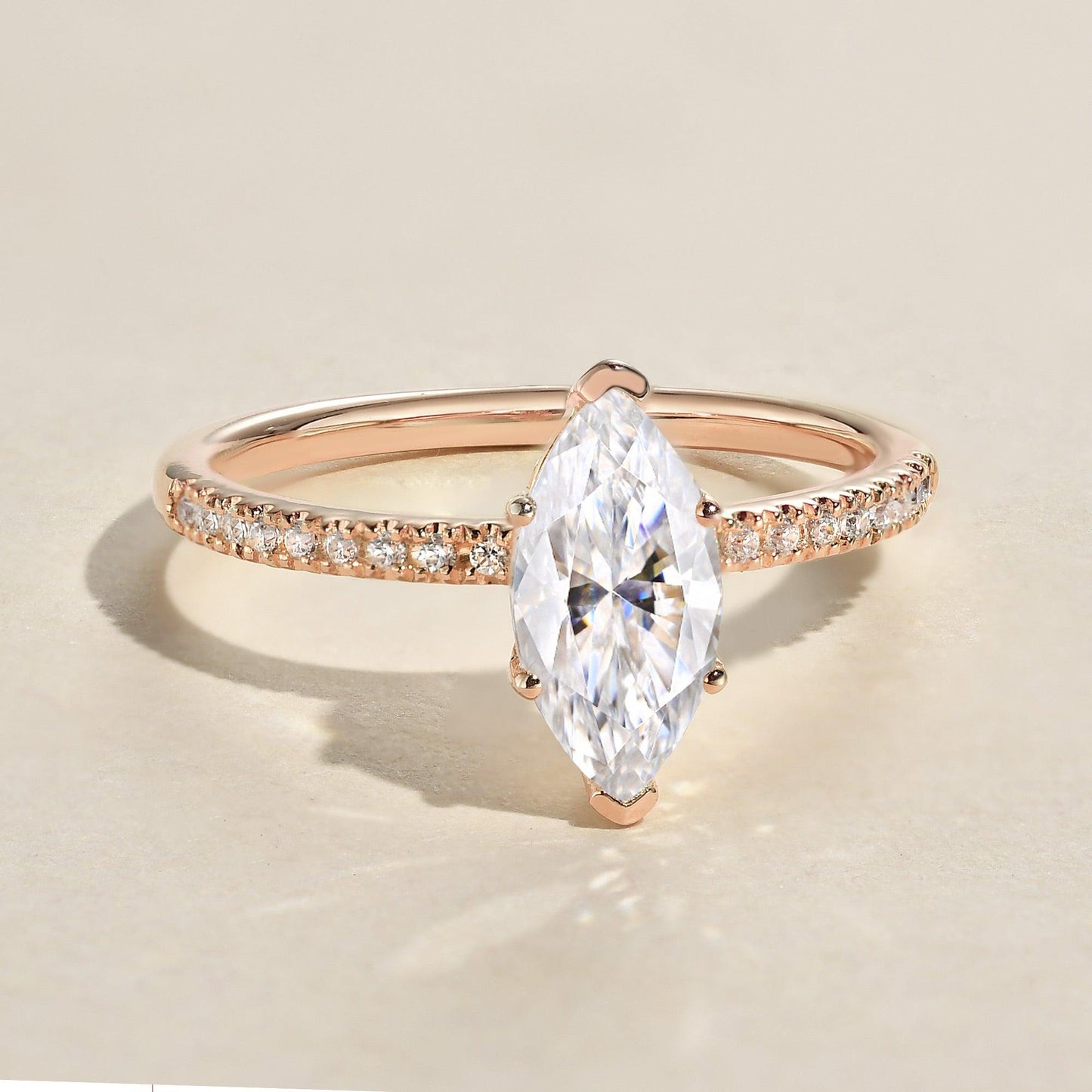 1.0 CT Marquise Moissanite Diamond Solitaire Engagement Ring
