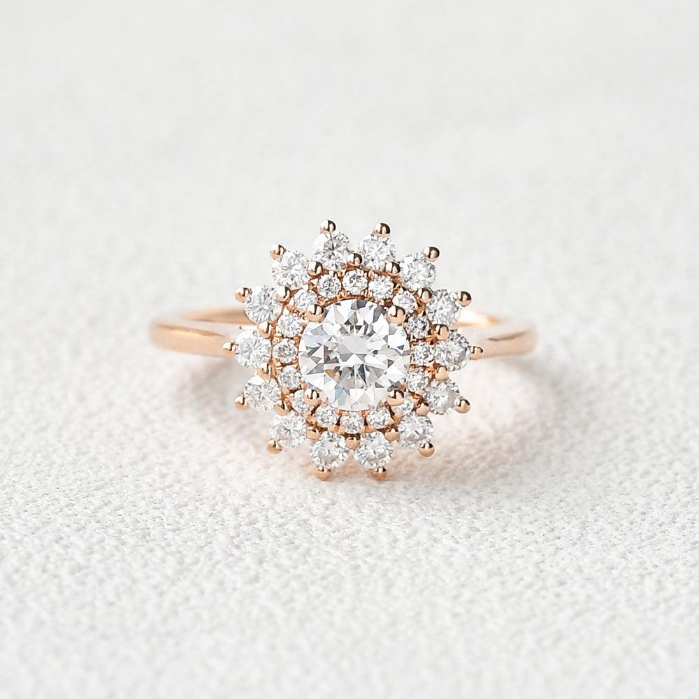 0.42 CT Round Moissanite Diamond Double Halo Engagement Ring