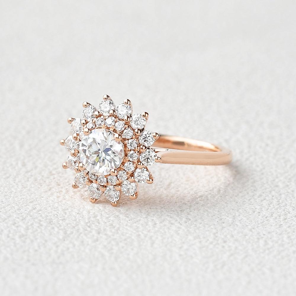 0.42 CT Round Moissanite Diamond Double Halo Engagement Ring
