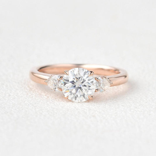 1.35 CT Round Moissanite Diamond Three Stones Engagement Ring