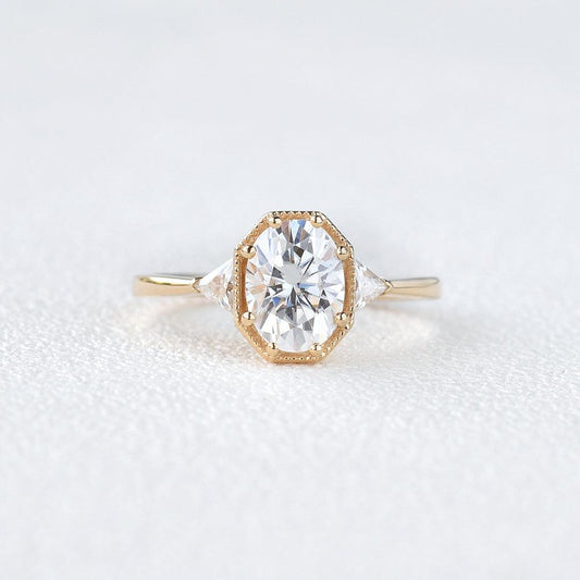1.33 CT Oval Moissanite Diamond Three Stones Engagement Ring