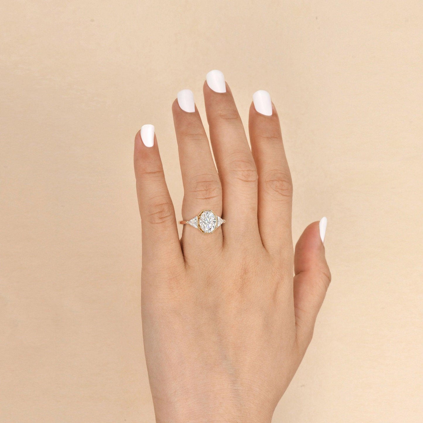 1.33 CT Oval Moissanite Diamond Three Stones Engagement Ring