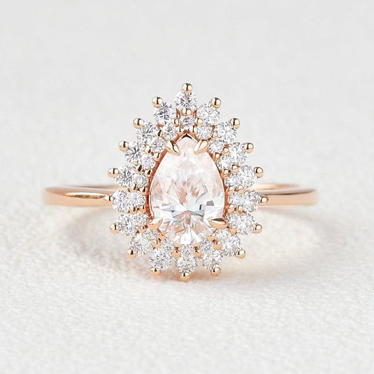 0.75 CT Pear Moissanite Diamond Double Halo Engagement Ring