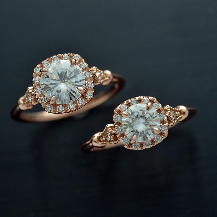 1.1 CT Round Moissanite Diamond Vintage Halo Engagement Ring