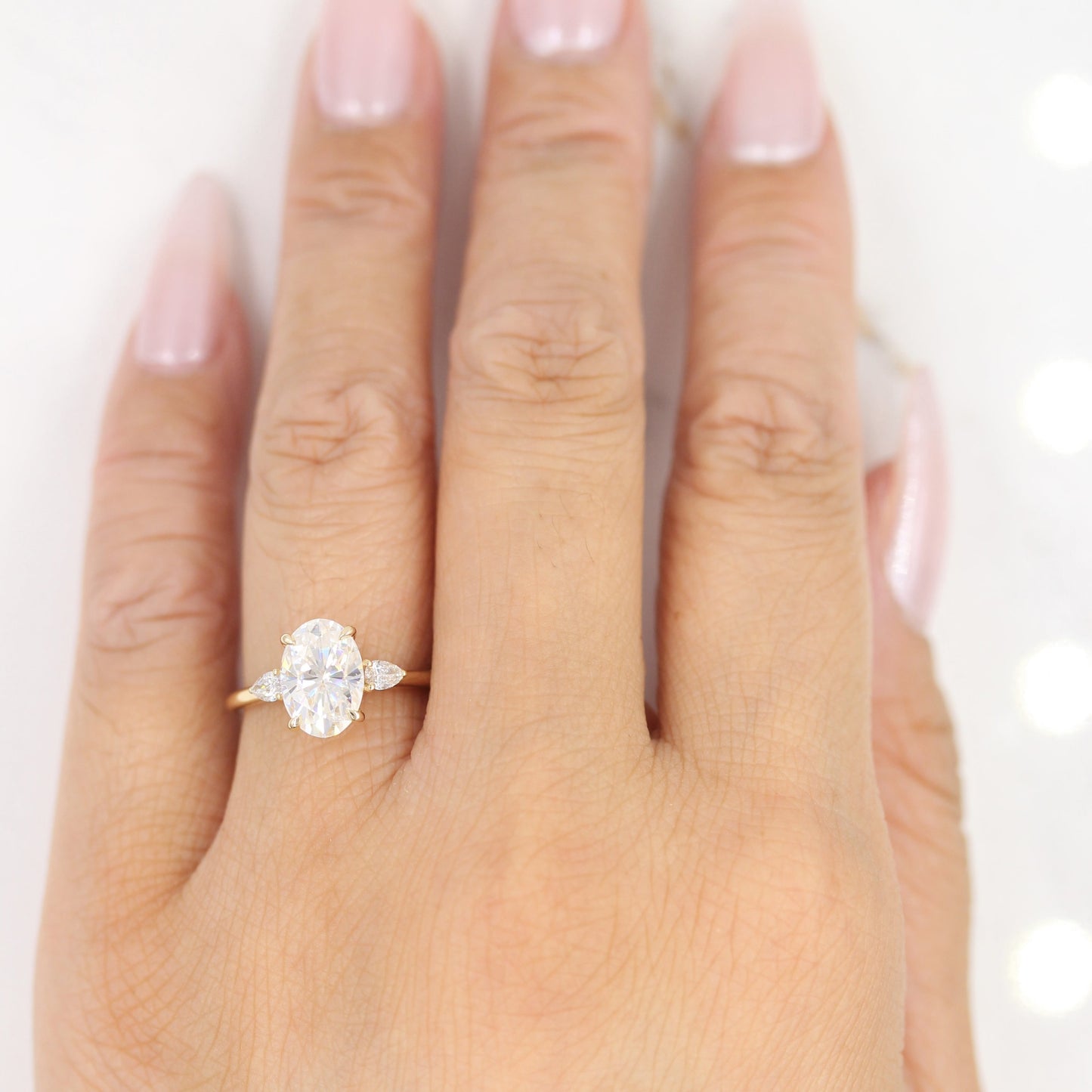 3.75 CT Oval Moissanite Diamond Three Stones Engagement Ring