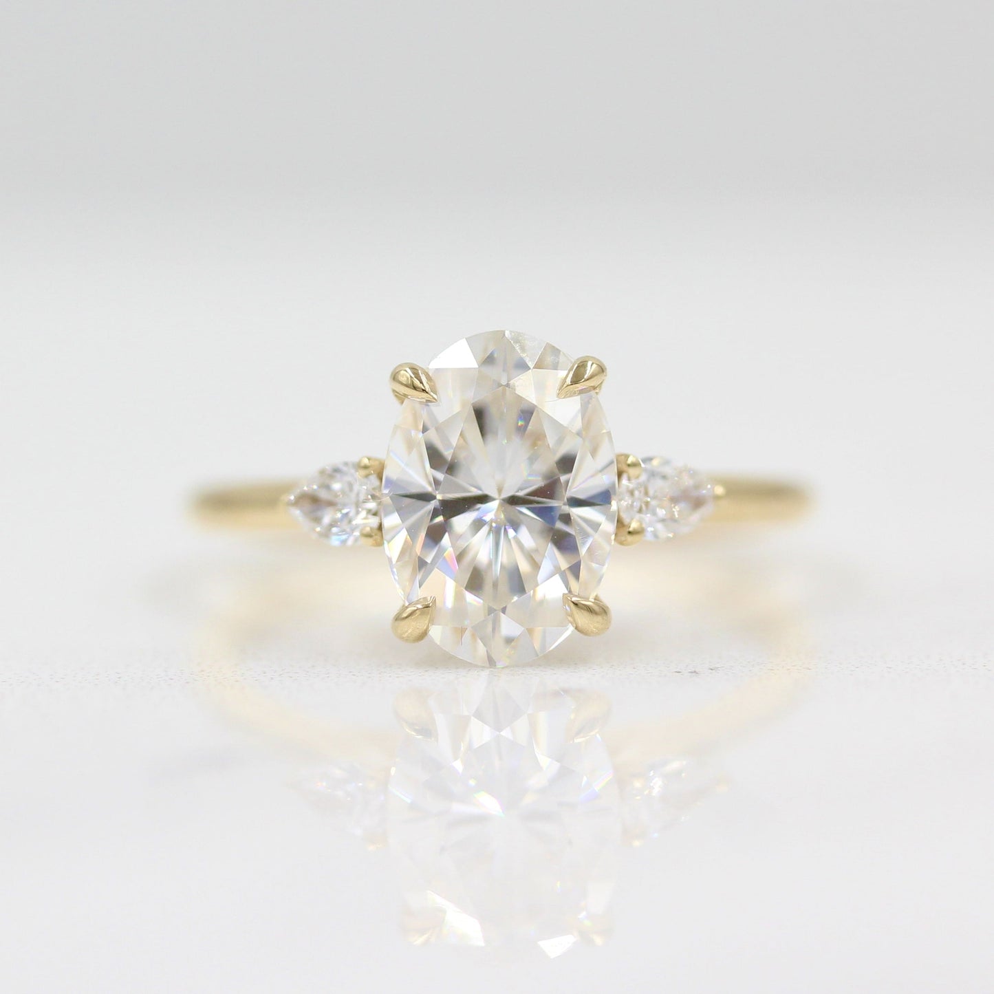 3.75 CT Oval Moissanite Diamond Three Stones Engagement Ring