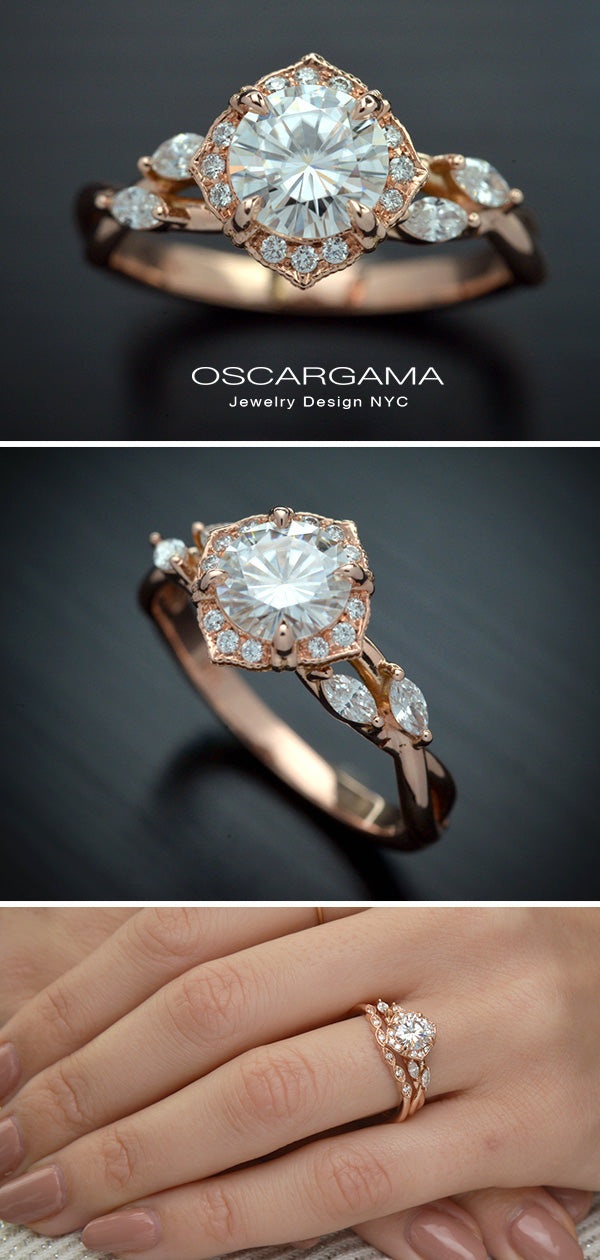 1.0 CT Round Moissanite Diamond Vintage Engagement Ring