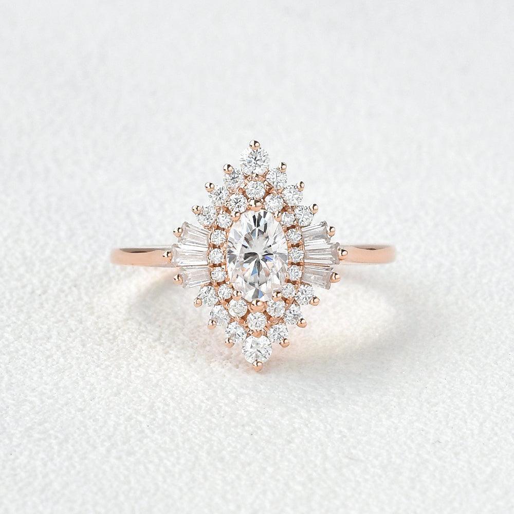 0.43 CT Oval Moissanite Diamond Ballerina Engagement Ring
