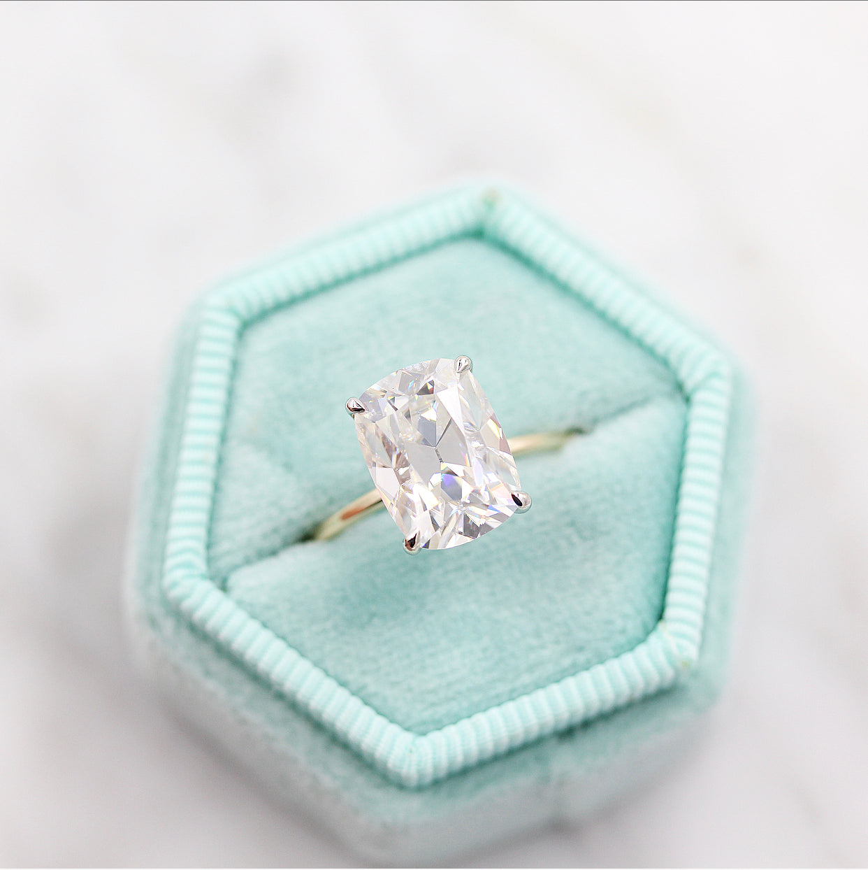 3.63 CT Elongated Cushion Moissanite Diamond Solitaire Engagement Ring