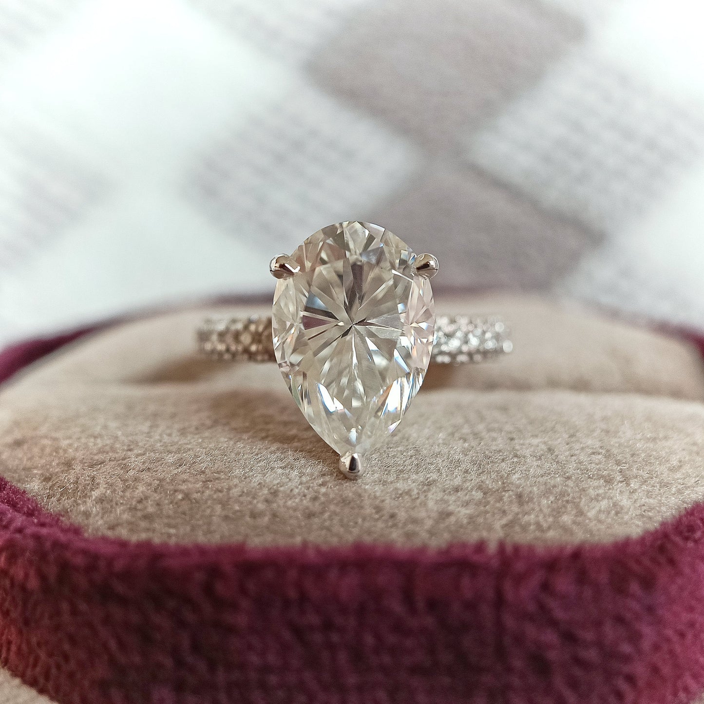 3.10 CT Pear Cut Pave Moissanite Diamond Engagement Ring