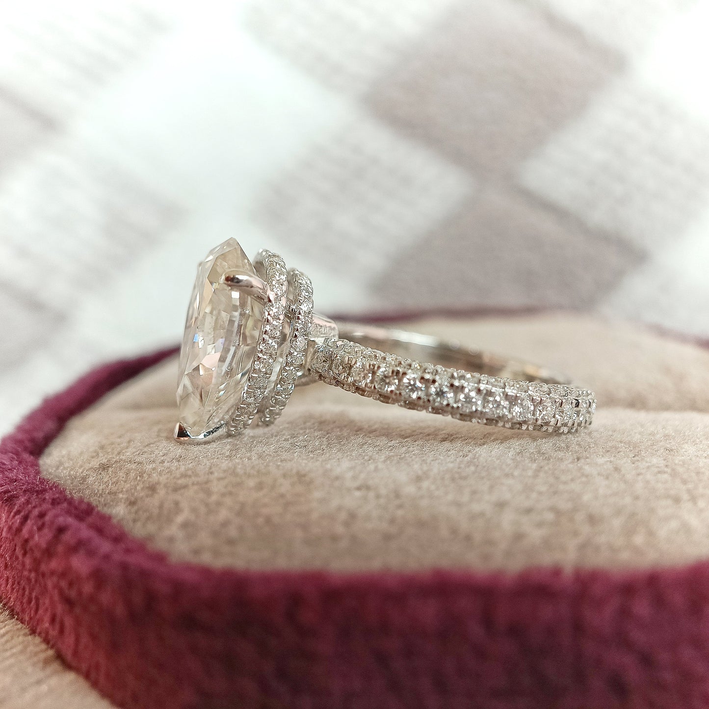 3.10 CT Pear Cut Pave Moissanite Diamond Engagement Ring