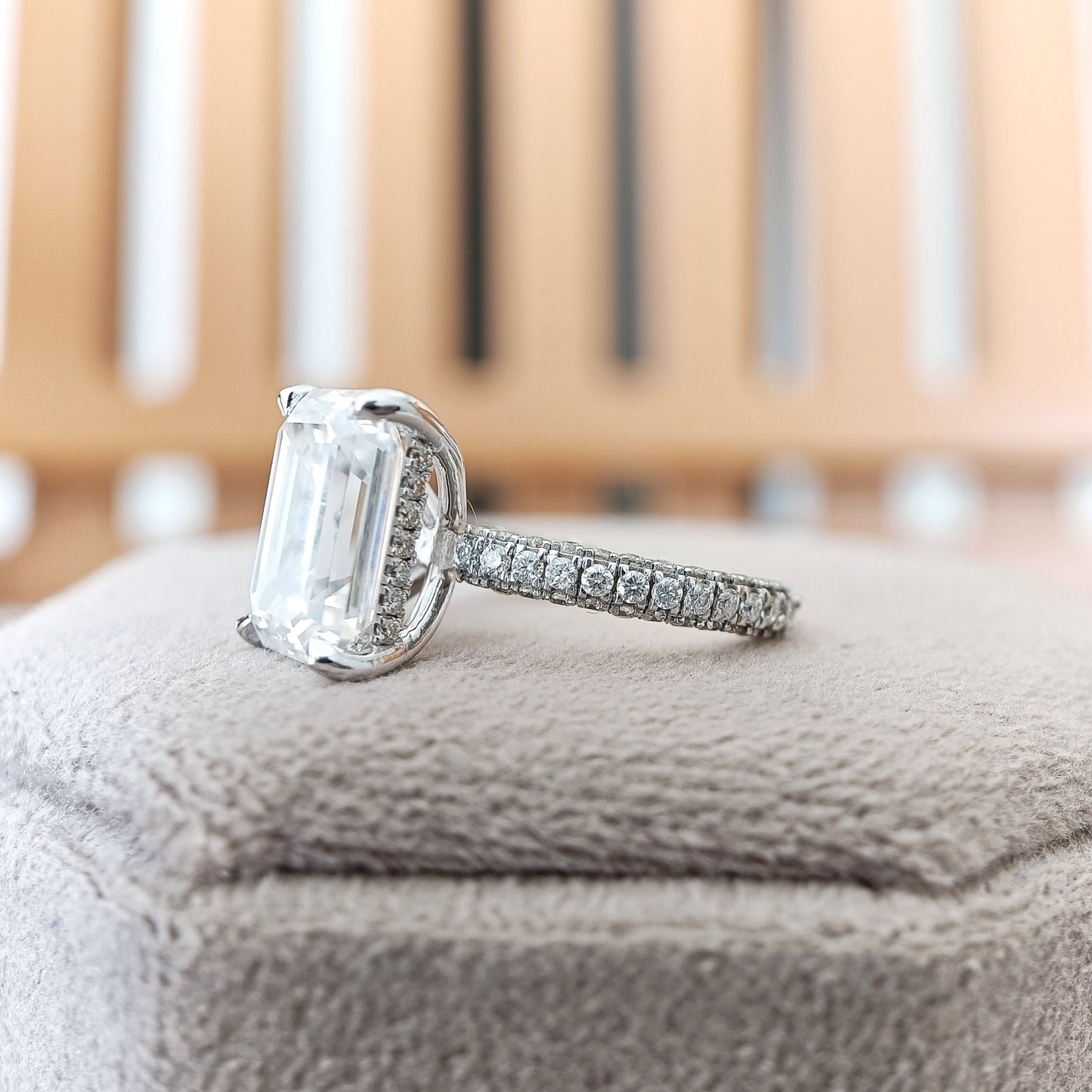 4.10 CT Emerald Cut Moissanite Diamond Pave Engagement Ring