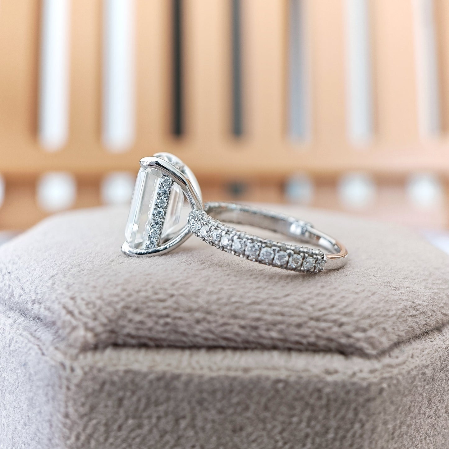 4.10 CT Emerald Cut Moissanite Diamond Pave Engagement Ring