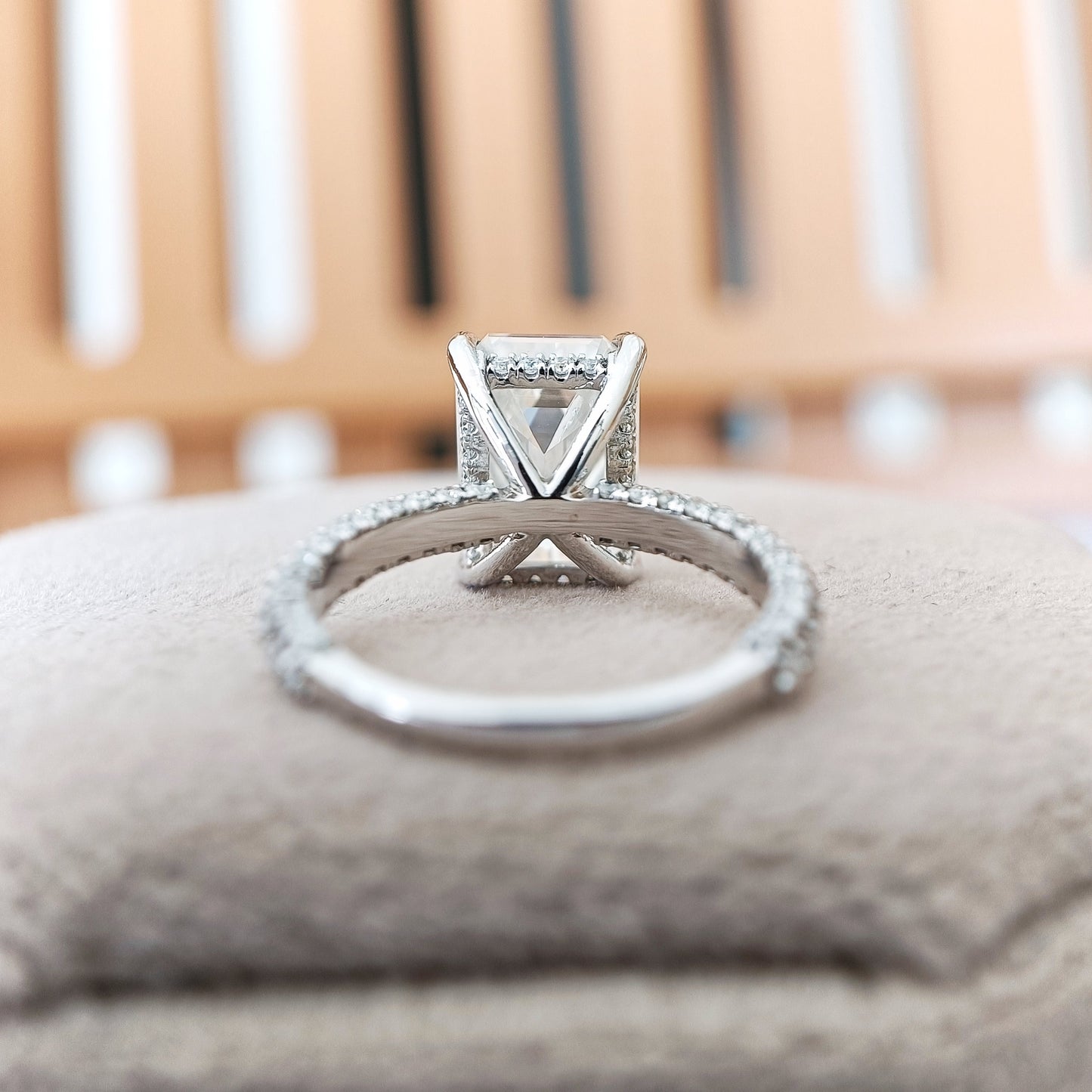4.10 CT Emerald Cut Moissanite Diamond Pave Engagement Ring