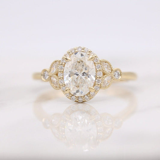 1.33 CT Oval Moissanite Diamond Halo Engagement Ring