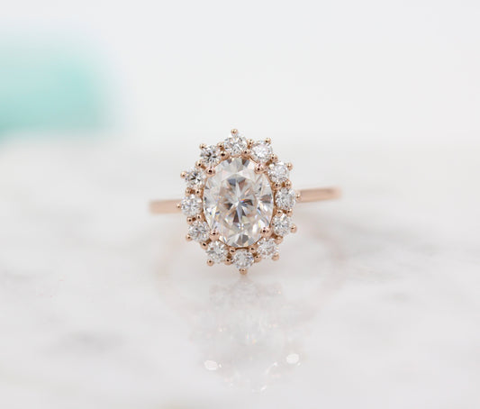 1.91 CT Oval Moissanite Diamond Halo Engagement Ring