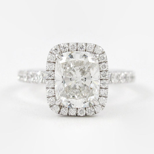 2.0 CT Elongated Cushion Moissanite Diamond Halo Engagement Ring