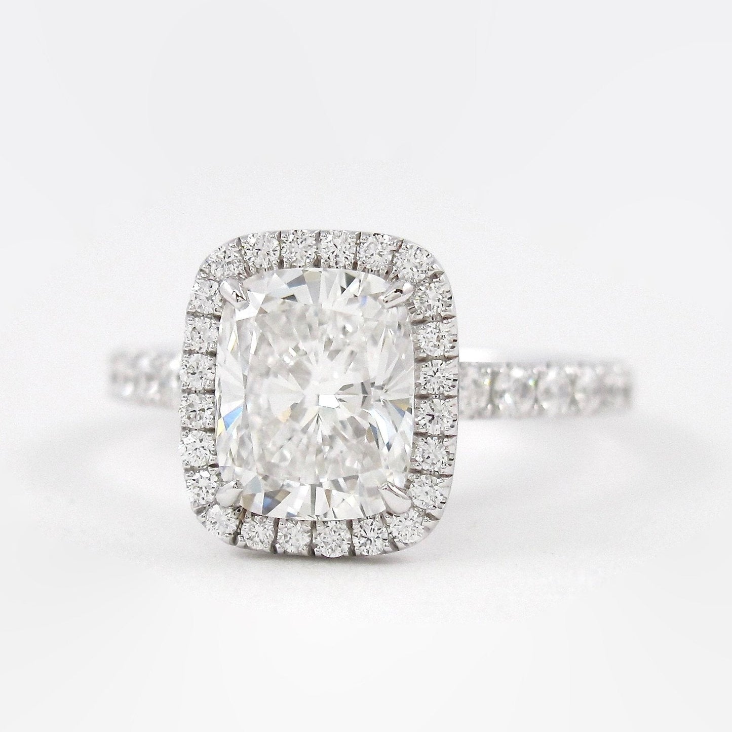 2.0 CT Elongated Cushion Moissanite Diamond Halo Engagement Ring