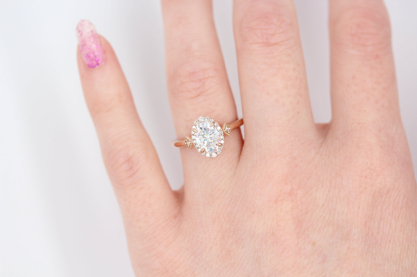 1.45 CT Oval Moissanite Diamond Halo Engagement Ring